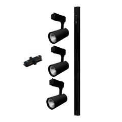 KIT TRILHO 1M 3 SPOTS LED PRETO 6500K 7W 17866
